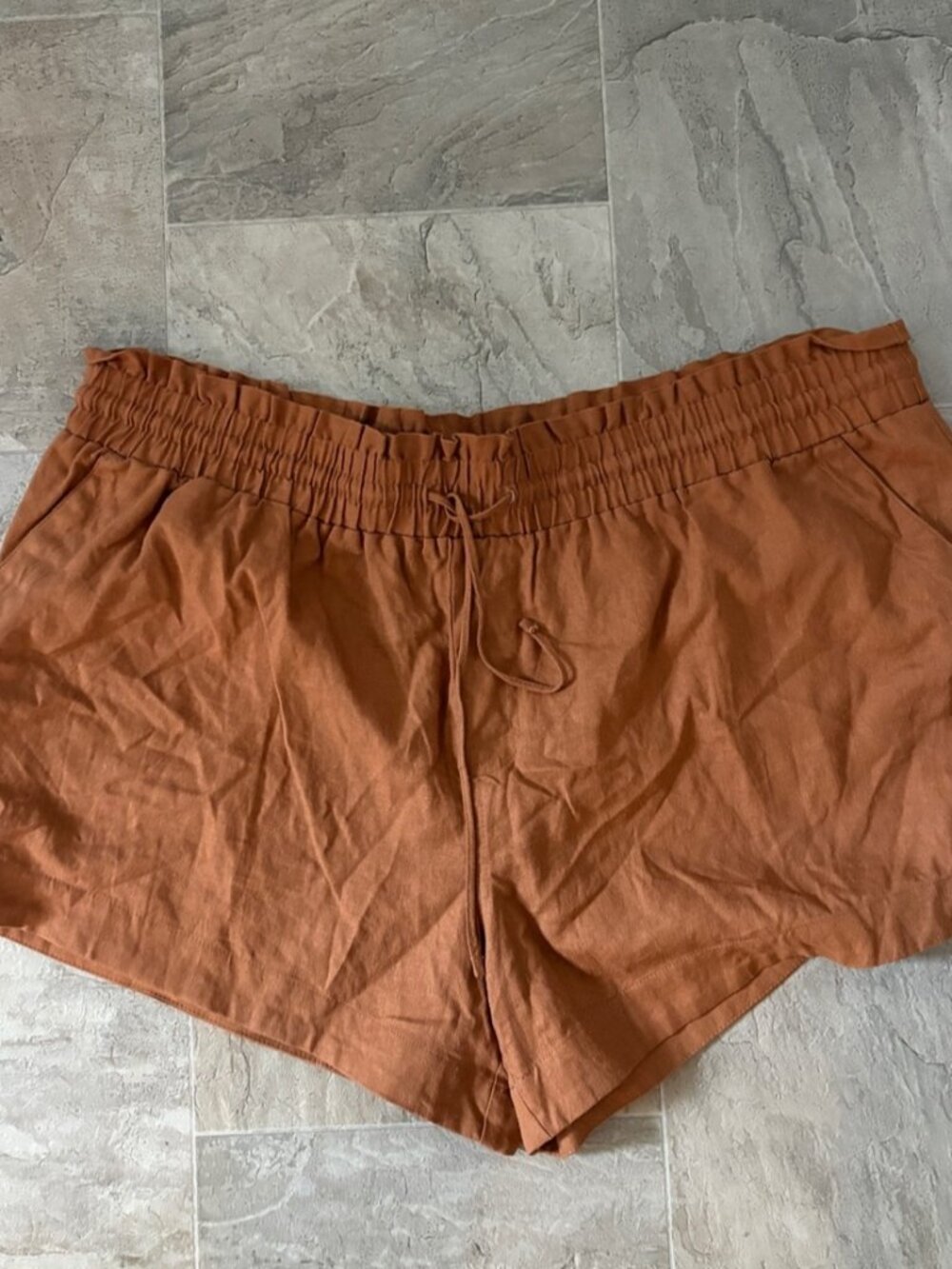 Rust Orange Elastic-Waist Athletic Shorts